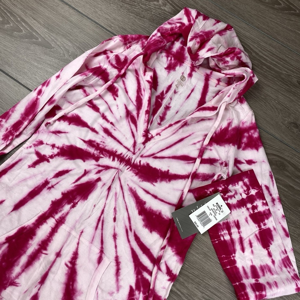 The Balance Collection Women's V Neck Shirt Hoodie Pink White Tie Dye‎ Large New